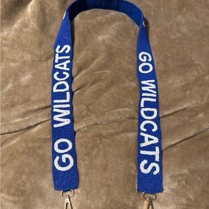 Blue 'Go Wildcats' beaded purse strap